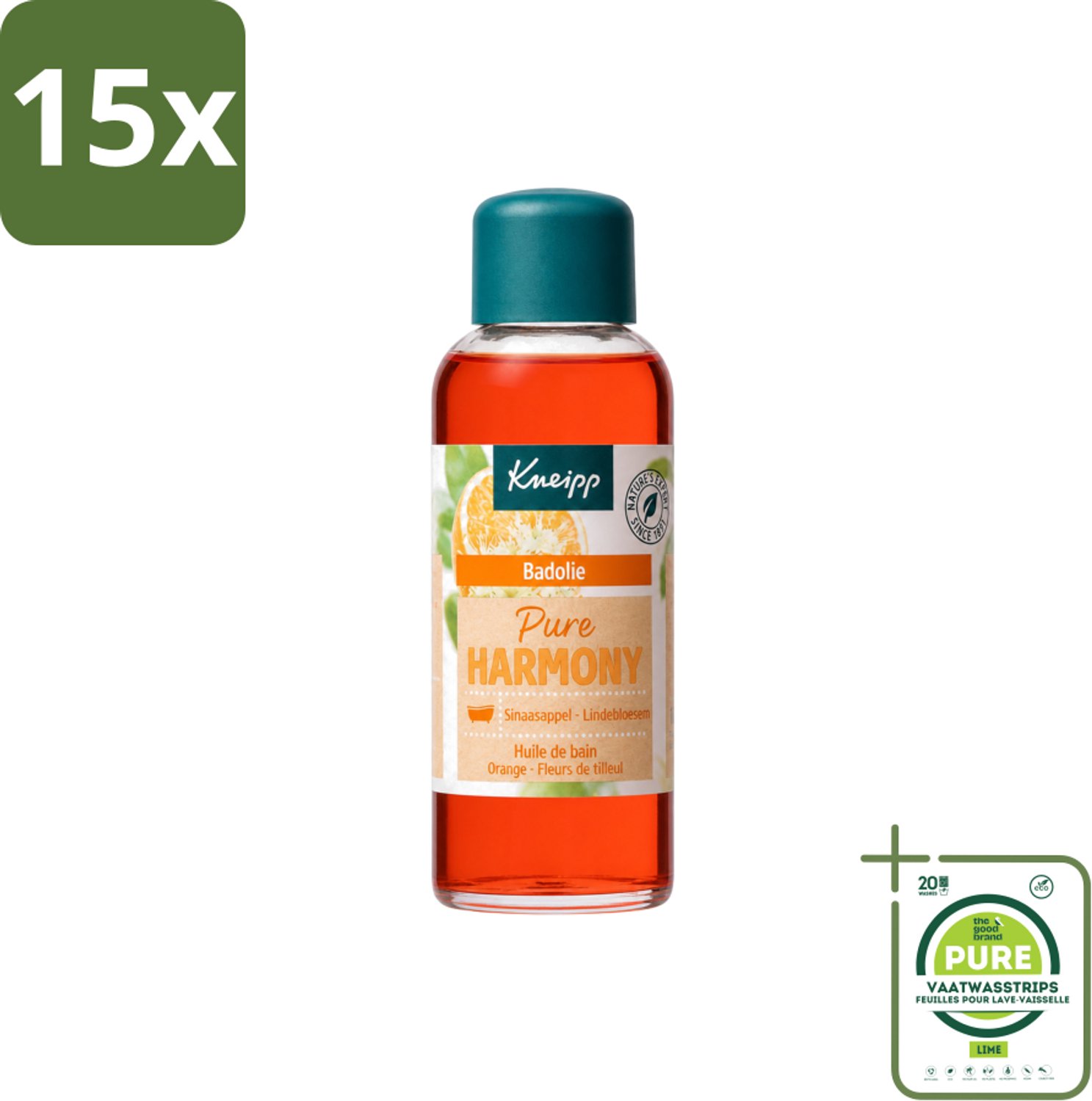 15 x Kneipp - Badolie - Oranje lindebloesem - 100 ml - Grootverpakking - Vaatwasstrips - Badolie - Ontspanning - Kalmerend - Natuurlijke Oliën - Sinaasappelolie