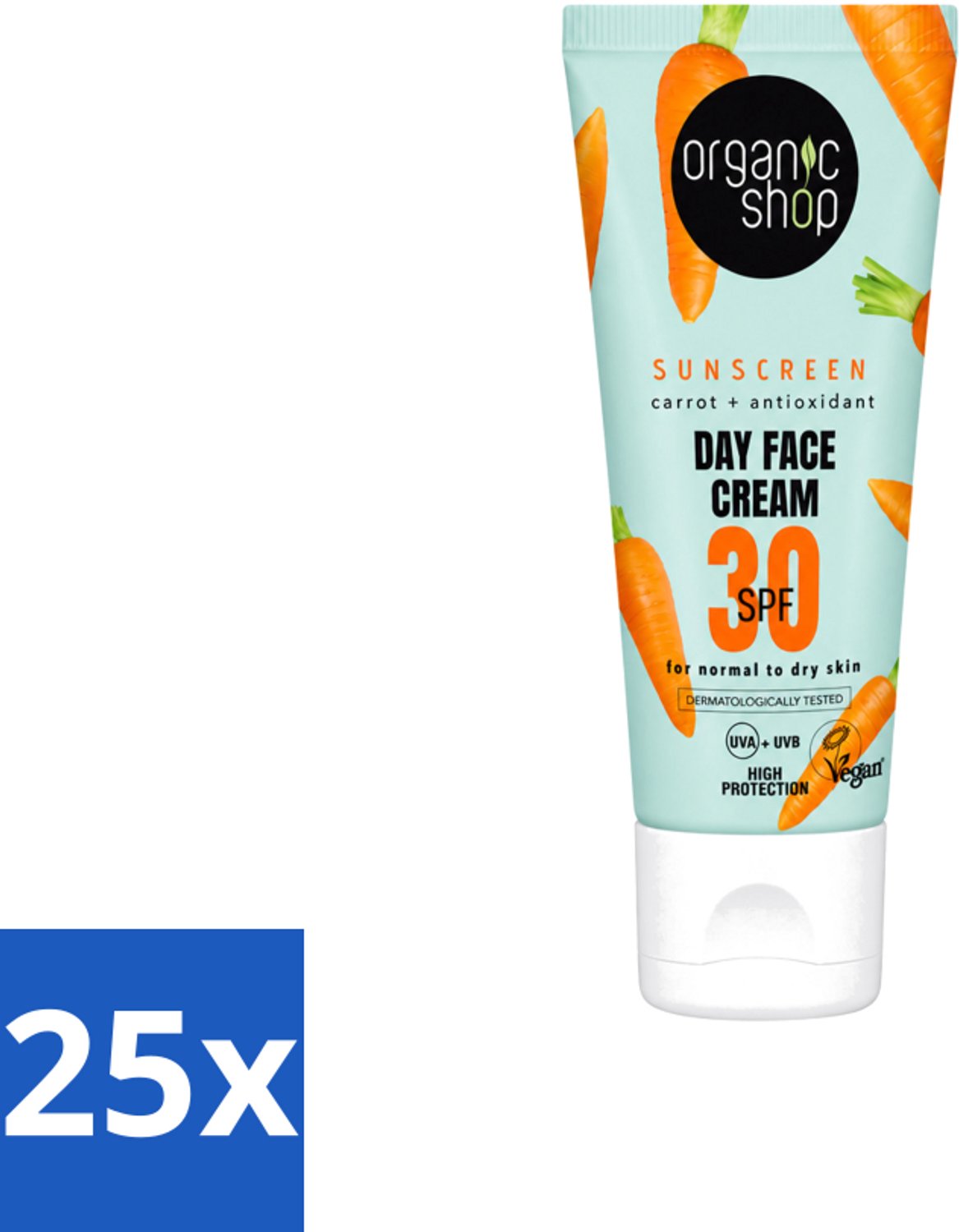 25 x Organic Shop - Zonnebrandcrème Gezicht SPF 30 - Normale Huid - 50 ml - Voordeelverpakking - 25 stuks