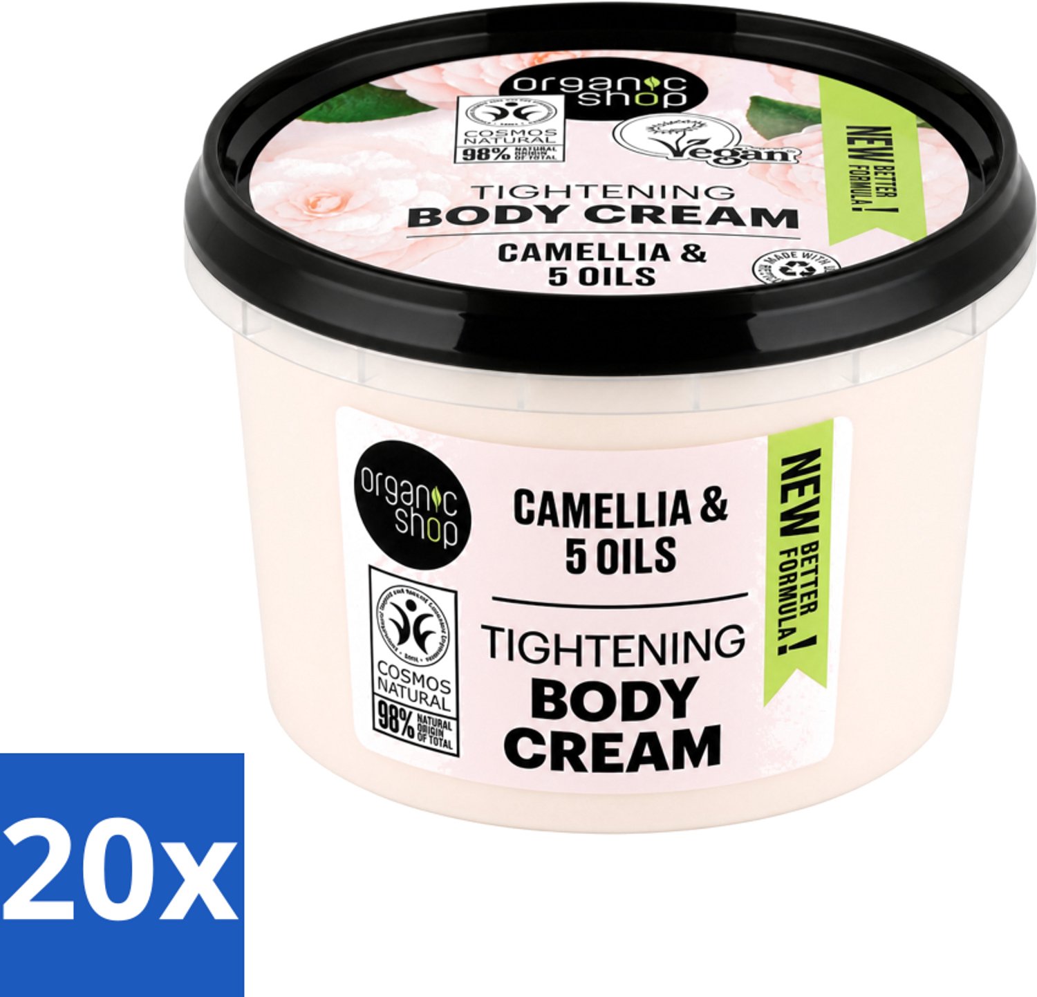 20 x Organic Shop - Organic Camellia & 5 Oils Body Cream - Verzachtend en Hydraterend - 250 ml - Voordeelverpakking - 20 stuks
