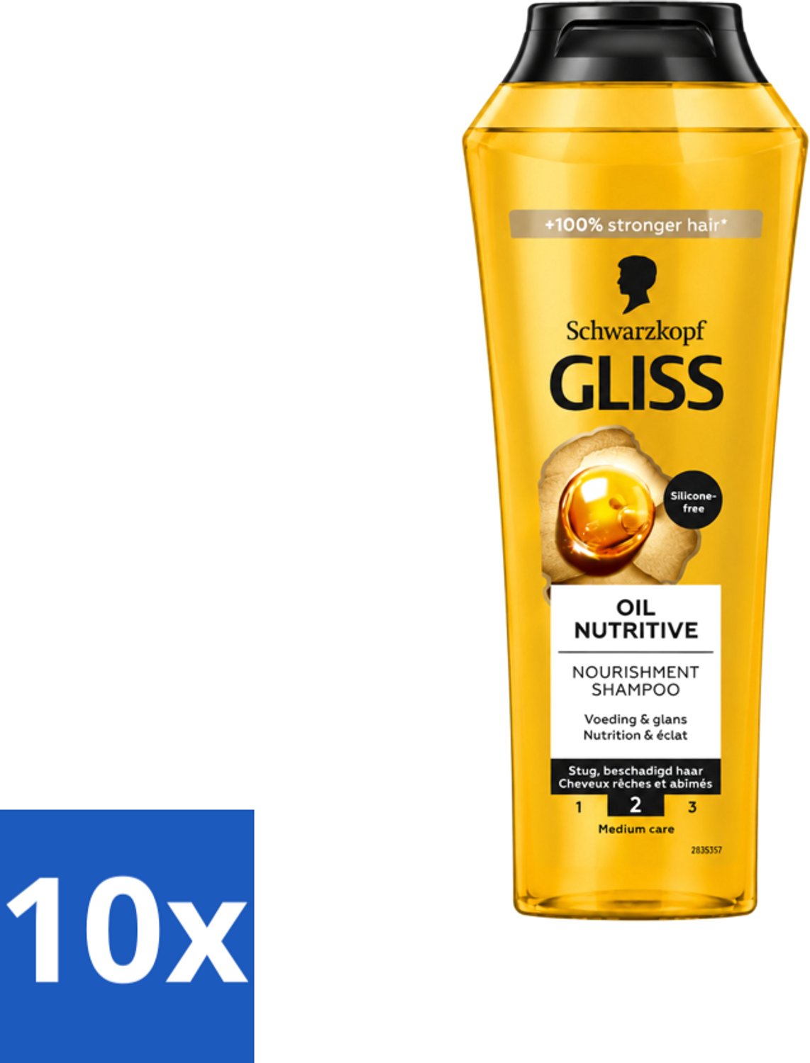 10 x Gliss - Shampoo - Oil Nutritive - Voor Voedend en Zijdezacht Haar - 250 ml - Voordeelverpakking - 10 stuks