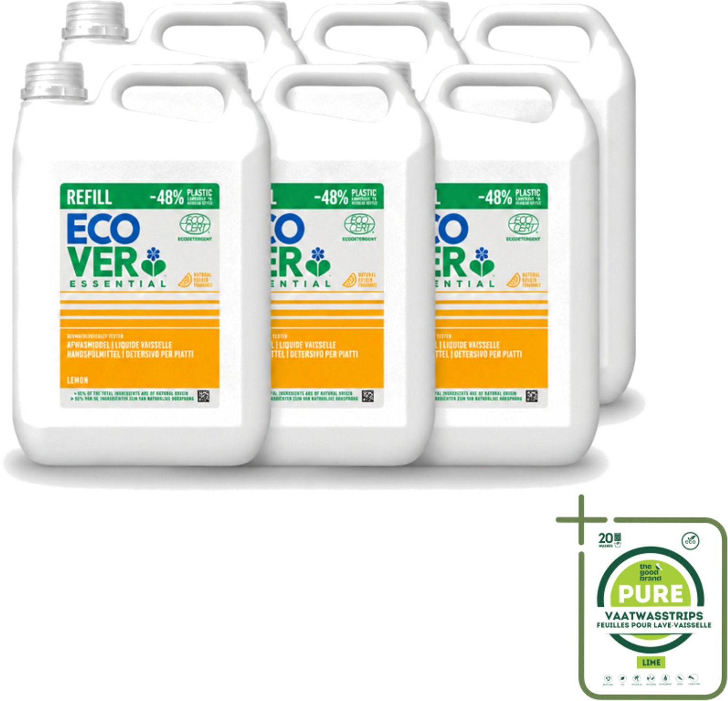 6 x Ecover - Afwasmiddel - Essential Citroen - 5 liter - Grootverpakking - Vaatwasstrips - Afwasmiddel Citroen - Natuurlijk Afwasmiddel - Plantaardig Afwasmiddel - Vet Afbreekend - Milieuvriendelijk Afwasmiddel