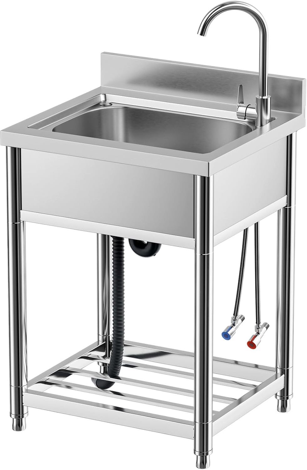 Enkele kom commercieel restaurant aanrecht set w/kraan, voorbereiding & utility wasbak met opbergplank, wasbak voor binnen en buiten (22 inch)