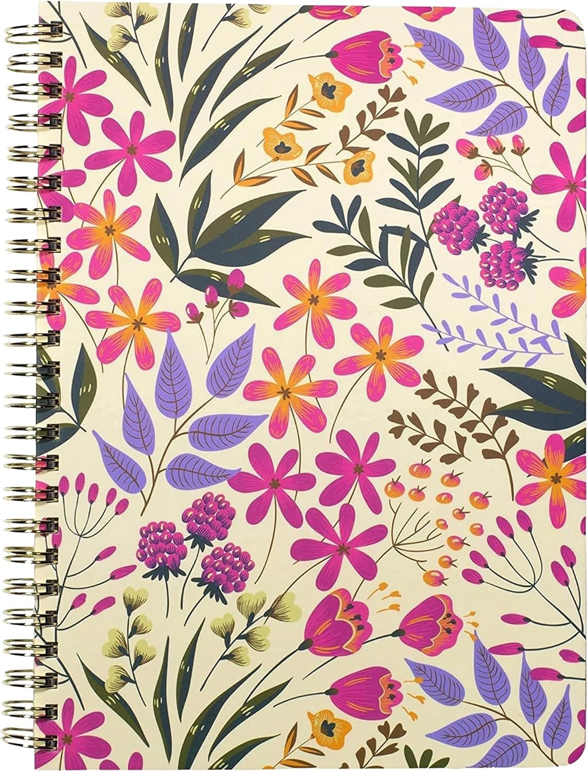 Mill & Co schattig roze/paars bloemen mini spiraal notitieboek, 8.25 "x 6.25" dagboek met duurzame hardcover en 160 gelinieerde pagina's, wilde bloemen