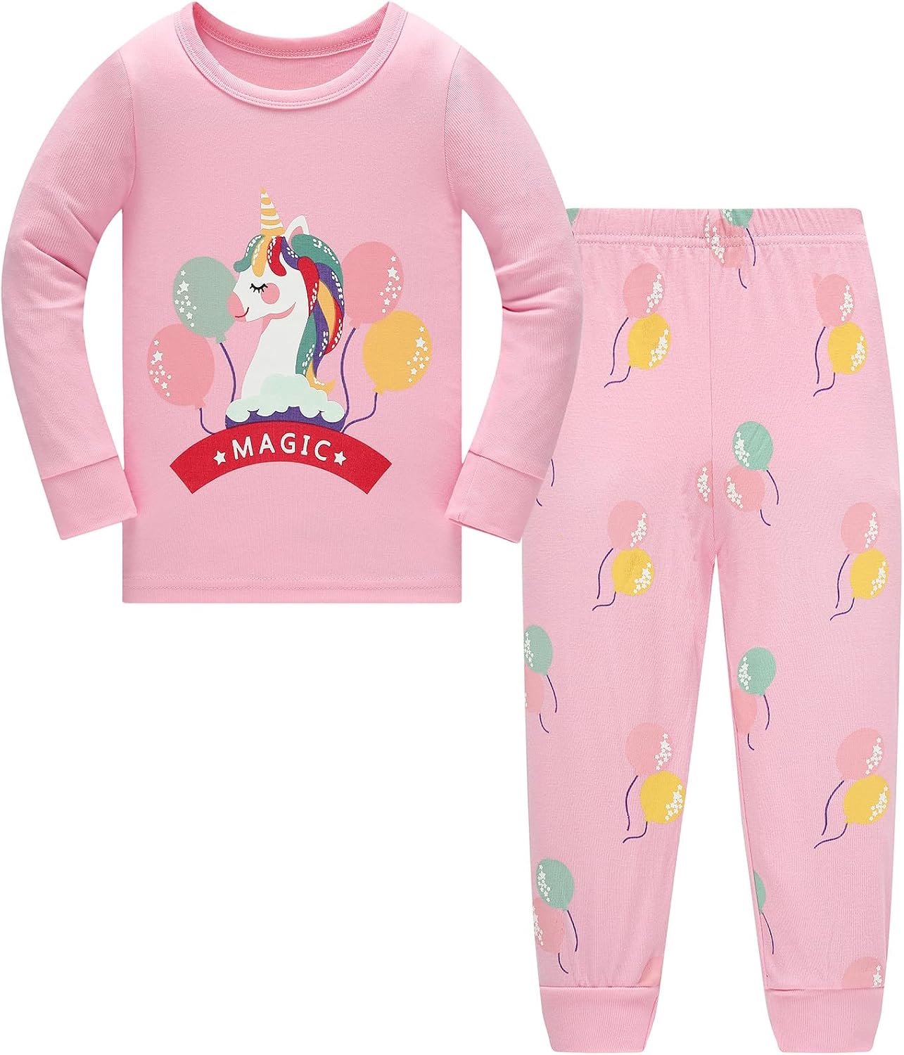 Pyjama voor meisjes, eenhoorn, katoen, lang, 2-delig, nachtkleding voor meisjes van 1-12 jaar