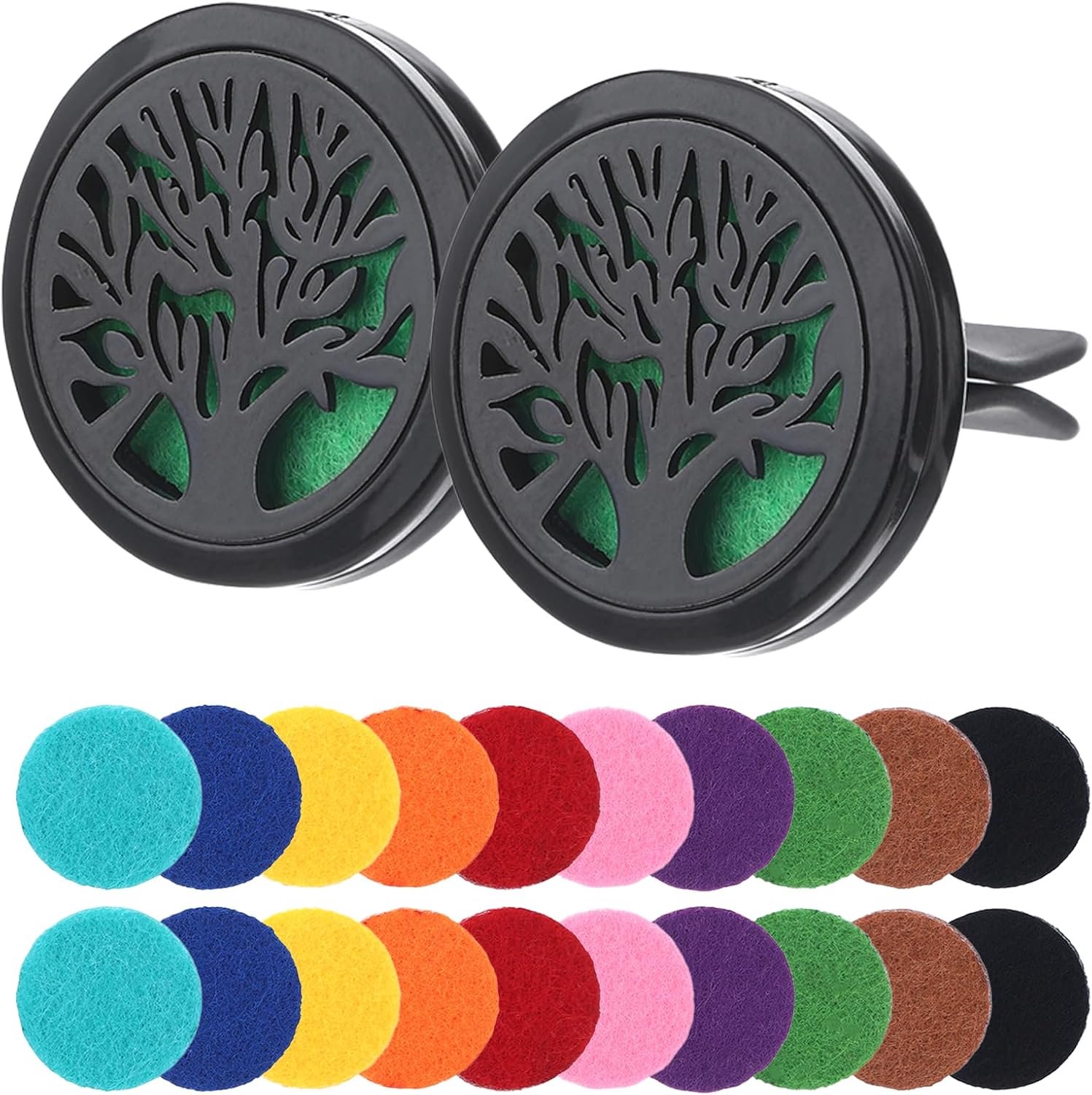 2 stuks autogeur luchtverfrisser auto diffuser voor etherische olie diffuser, roestvrij stalen clip ​ luchtverfrisser 3 cm aromatherapie etherische met 20 reservepads voor auto kantoor woning (zwart)
