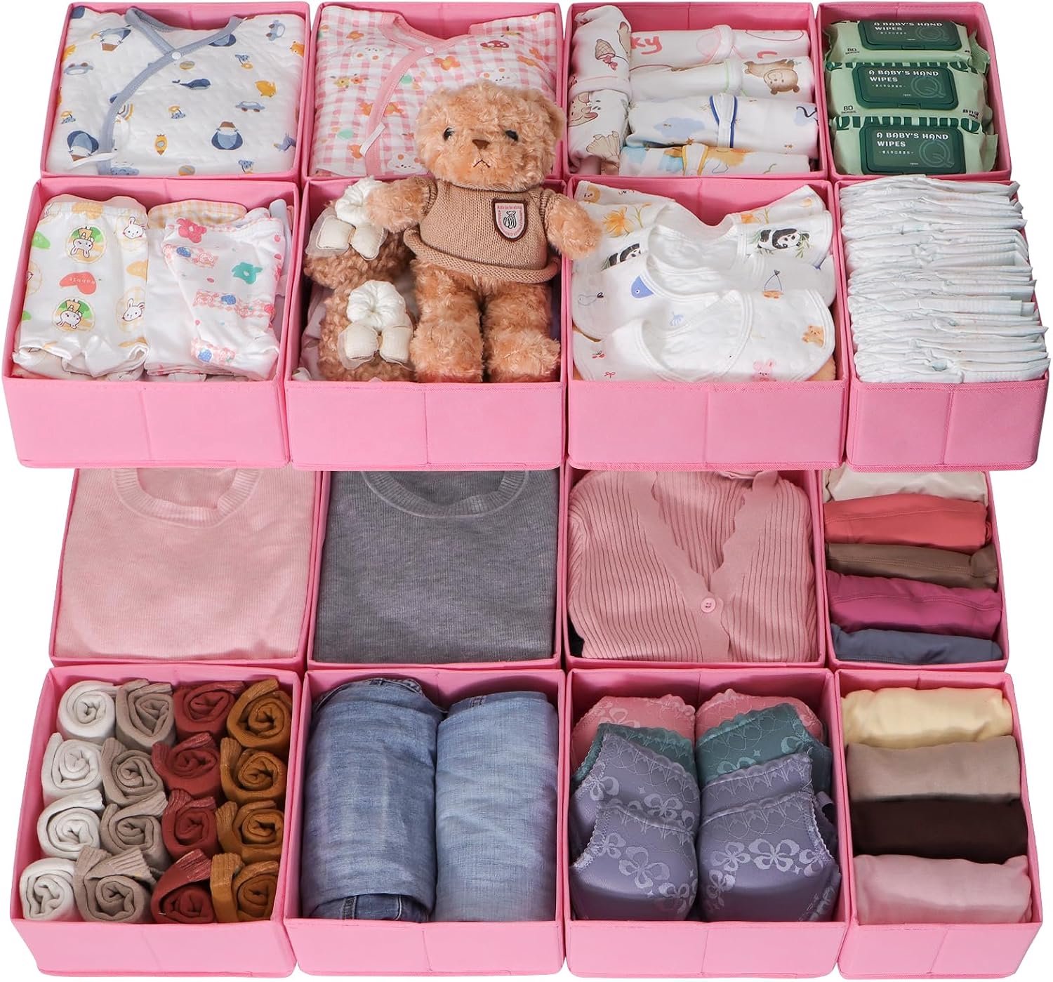 Set van 16 lade-organizers, compatibel met PAX kledingkast, 100 x 58 cm, opvouwbare stoffen boxen met stabiele basis voor kleding, robuust, grijs