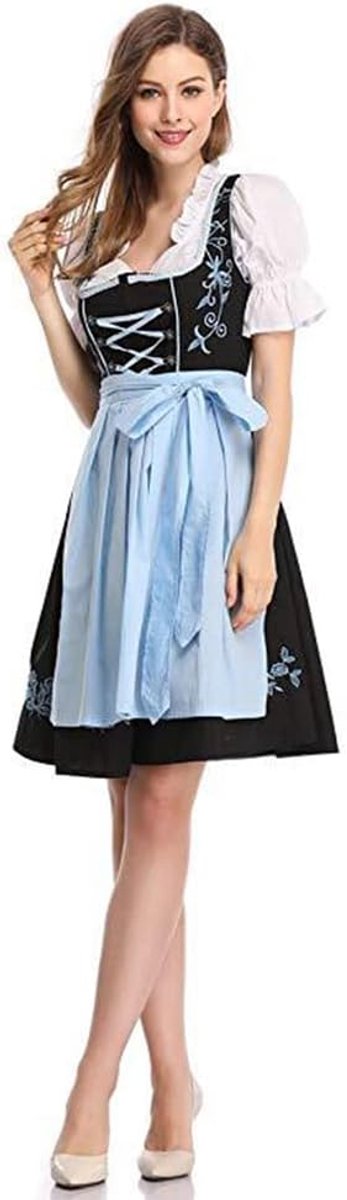 Oktoberfest-kostuums voor dames, Duitse dirndl-jurk, 3-delig, Beierse klederdracht, traditionele Oktoberfest-outfits, biermeisje, meisje, geruite schort, carnaval, Halloween, cosplay,