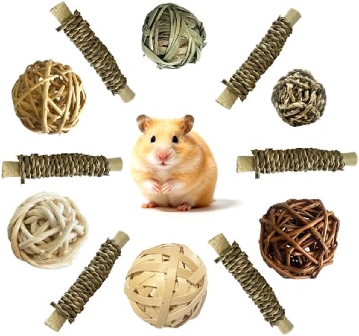 Speelgoedaccessoires, konijnen kauwspeelgoed, konijnenspeelgoed, kauwballen voor kleine dieren, hamsters, konijnen, cavia's, chinchilla, gerbbels