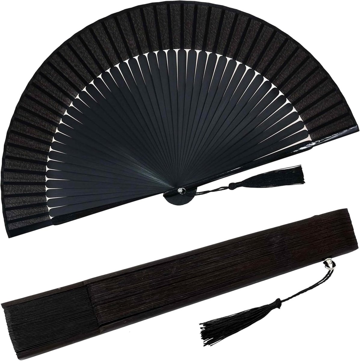 Vouwwaaiers, 2 stuks, met de hand gehouden, klassieke Spaanse Chinese stijl, houten waaier, opvouwbaar, voor dans, cosplay, bruiloft, zwart