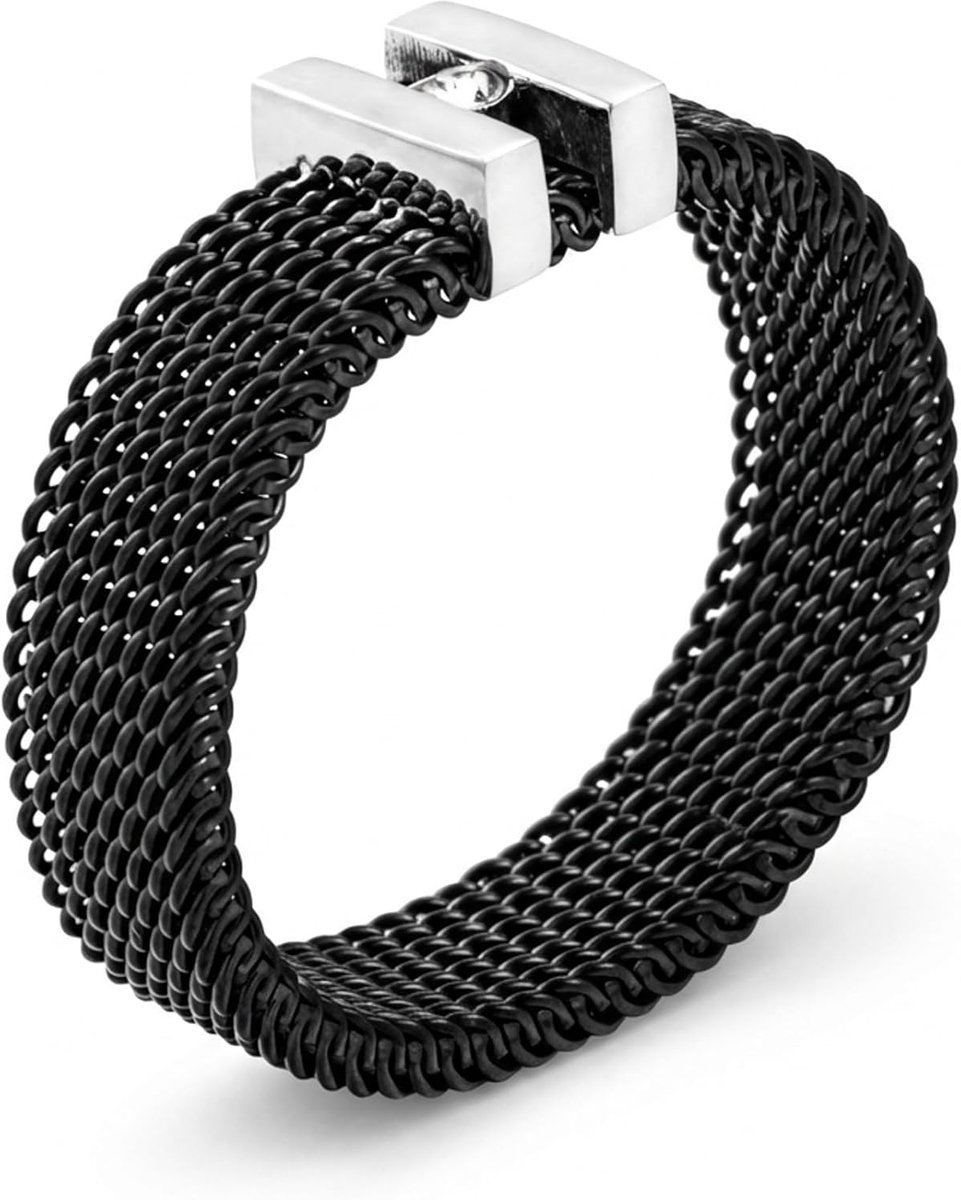 Meditoys · Ring van roestvrij staal voor dames · roestvrijstalen mesh-ring met een kristalsteen · breedte 5 mm