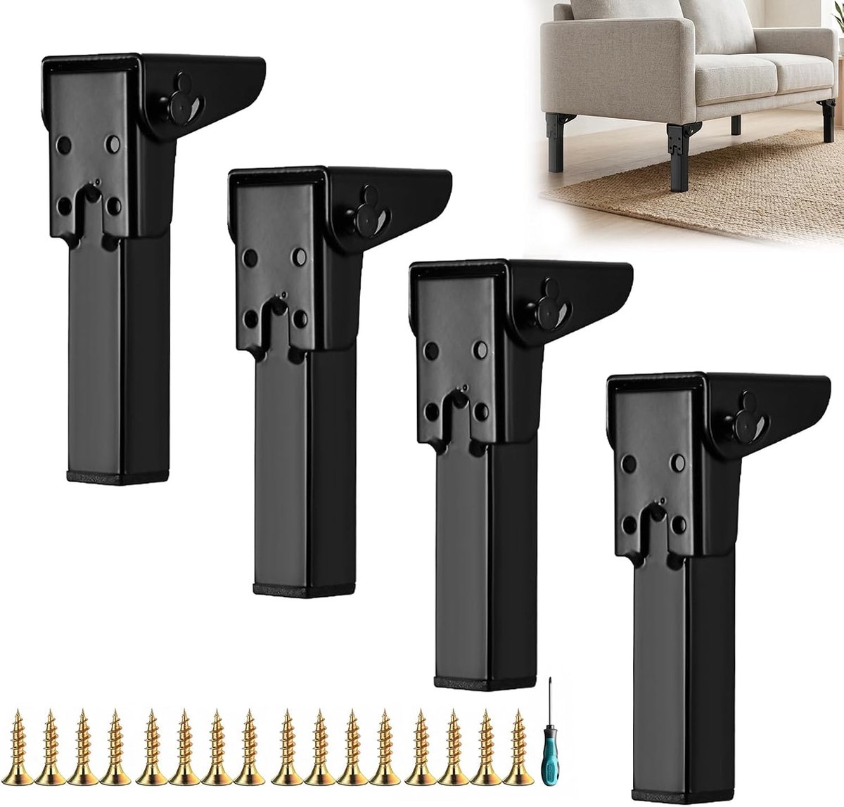 Poten, 20 cm, klaptafelpoten, meubelsteunpoten, inklapbare tafelpoten, zwarte tafelpoten, meubelpoten met vloerbescherming, kastpoten voor bed, tafelpoten, meubels