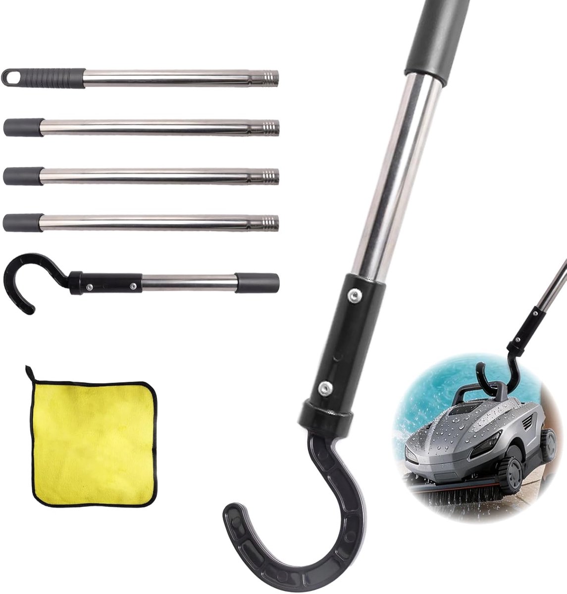 Haak voor zwembadrobot, zwembadhaken voor stangen met telescoopstang, 180 cm, zwembadhaak voor zwembadzuigrobot, zwembadreinigingsaccessoires, generieke haak, afneembare aluminium stang voor