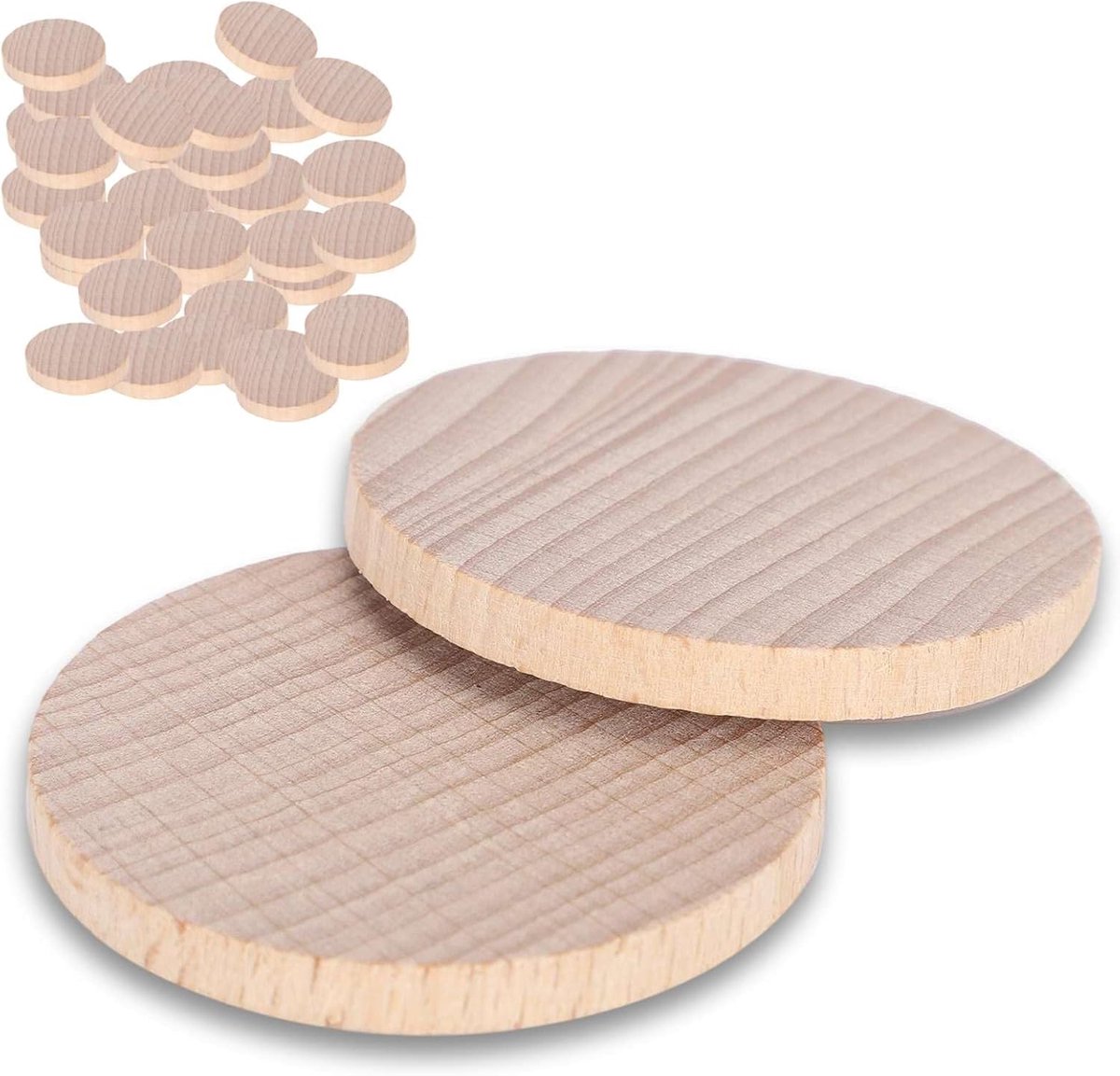 100 stuks houten cirkels om te knutselen, ronde houten schijven, houten cirkels om te knutselen, onbehandelde ronde houten schijven, handgemaakte accessoires voor houtknutseldecoratiefabrikanten (3