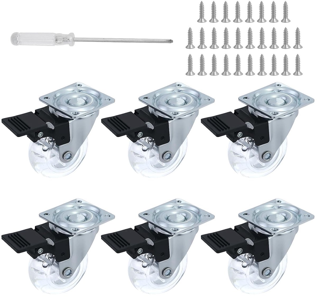 6 stuks meubelwielen met remmenwieltjes, 50 mm zwenkwielen, meubelzwenkwielen, draagkracht 160 kg, 360° draaibare wielen, rem, voor palletmeubels, salontafels, kribben