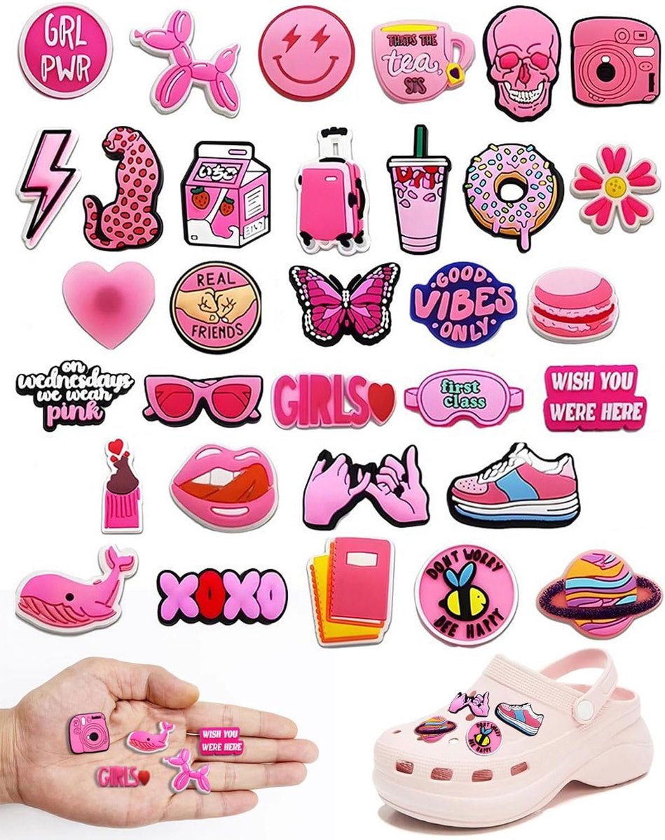 35 stuks decoratieve pinnen, schoenbedels, decoratieve pinnen, roze set, schoenbedels, accessoires en versieringen voor schoenen, schoenbedels voor clogs schoensieraden voor
