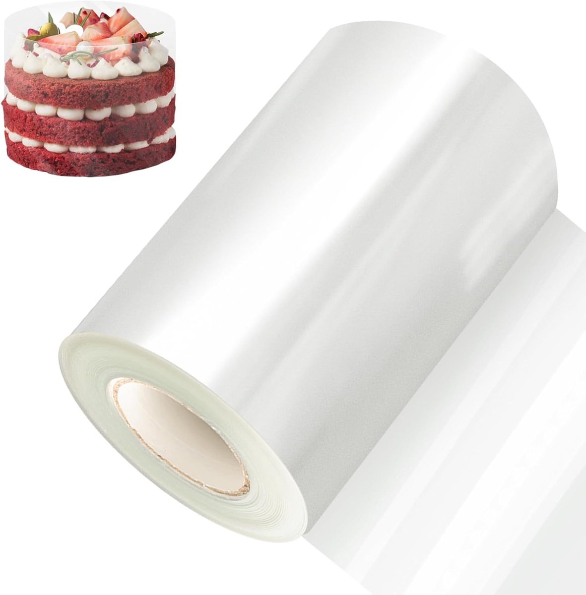 Taartrandfolie, 10/15/20 cm x 10 m, transparante acetaatrol, acetaatrol, acetaatrol voor taartdecoratie, chocolade, mousse, taart, dessertringen (6 cm)