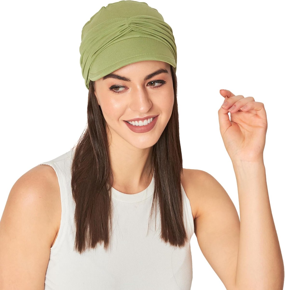 Ballonmuts voor vrouwen, chemo-hoofdbedekking, bamboe tulband, vizier en afneembare band (2 stuks), 95% bamboe, viscose en 05% elastaan (groot)