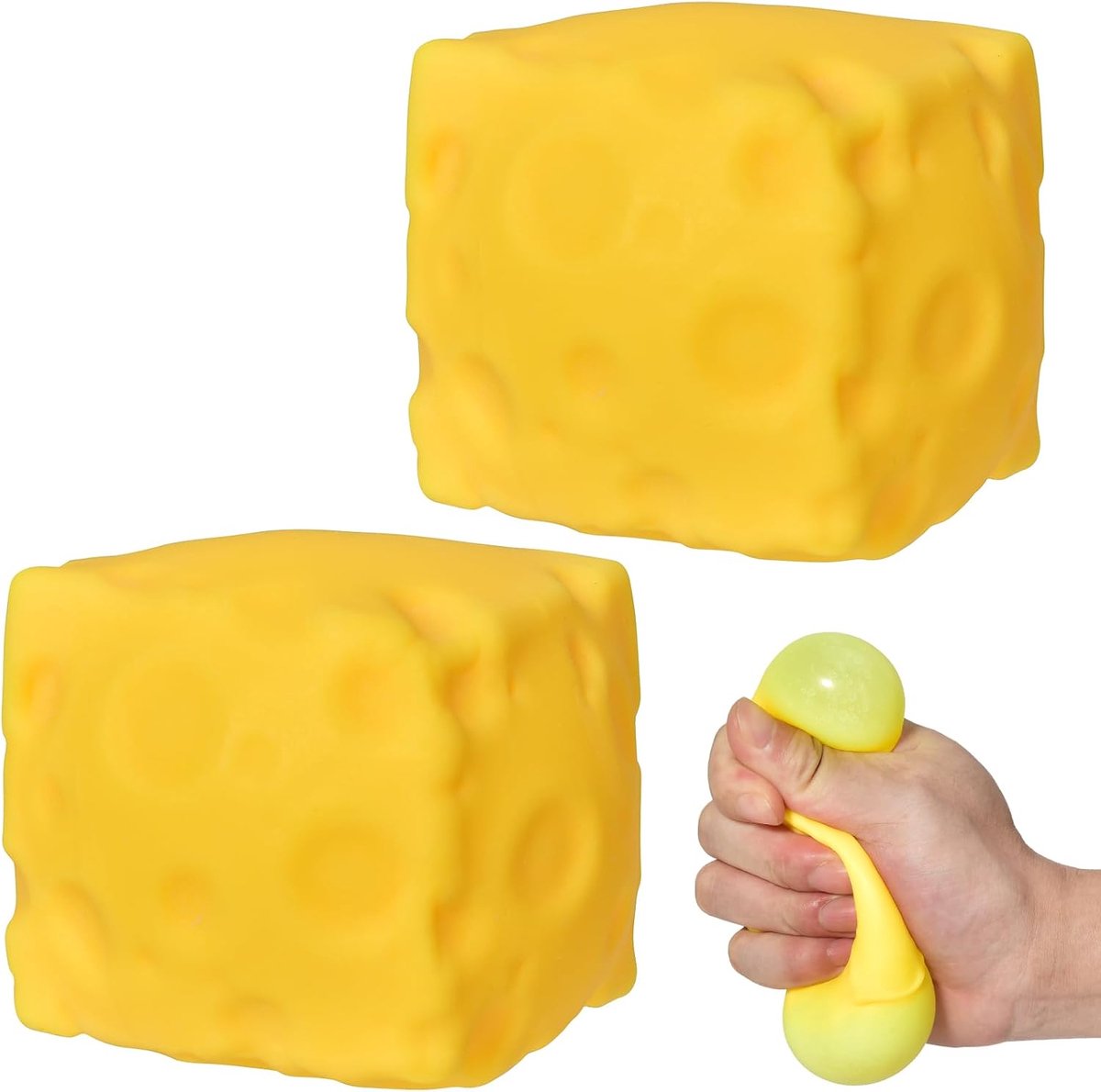 Cheese Squeeze Stress Reliever, set van 2 zachte, modderige kaas voor angstverlichting, 4,5 x 4,5 x 4,5 cm, sensorische stressvermindering, knijp voor volwassenen