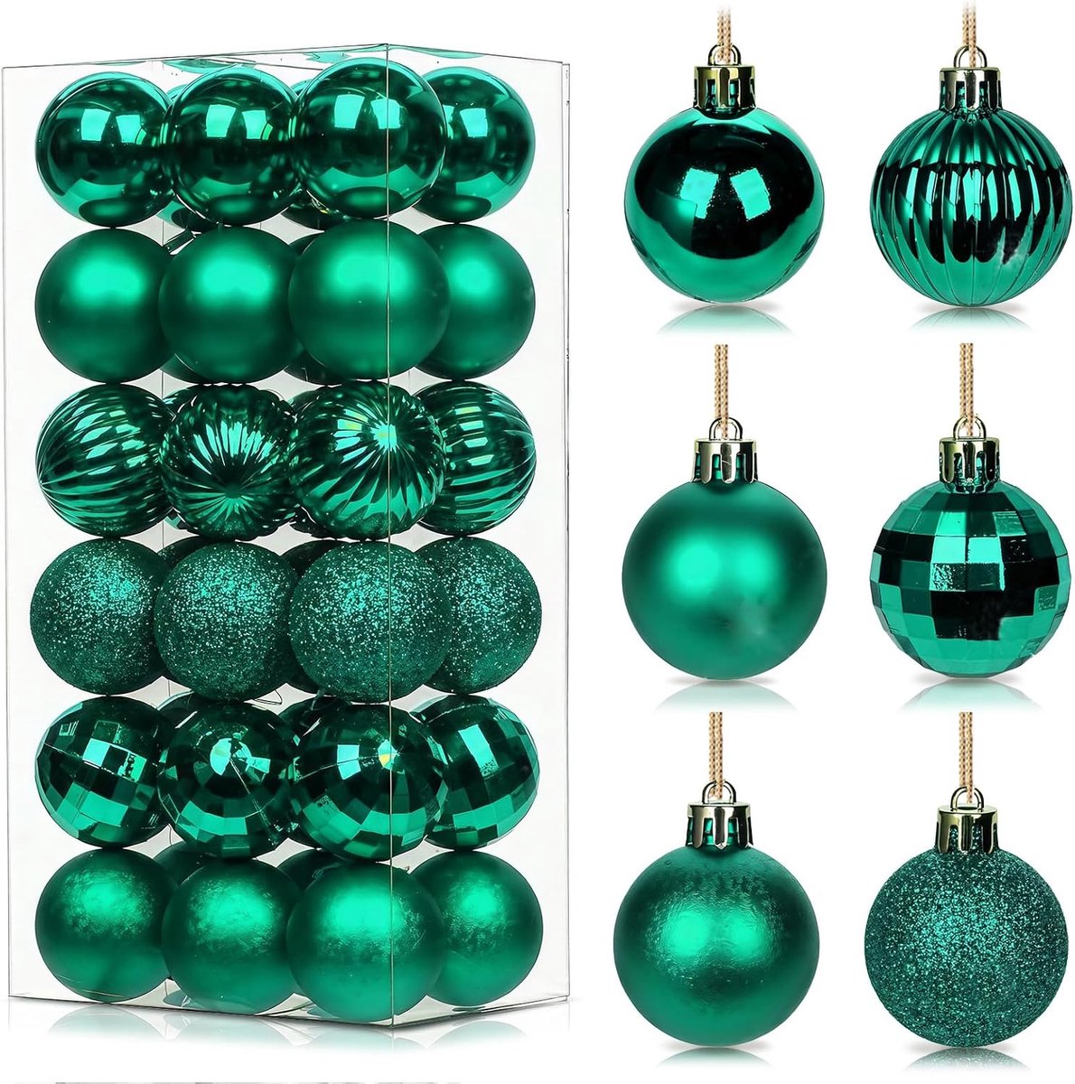 Kerstballen voor kerstboom, 3 cm mini onbreekbare plastic kerstballen ornamenten met touwtjes, 6 design kerstballen hangende ballen voor binnen buiten kerstfeest decoratie