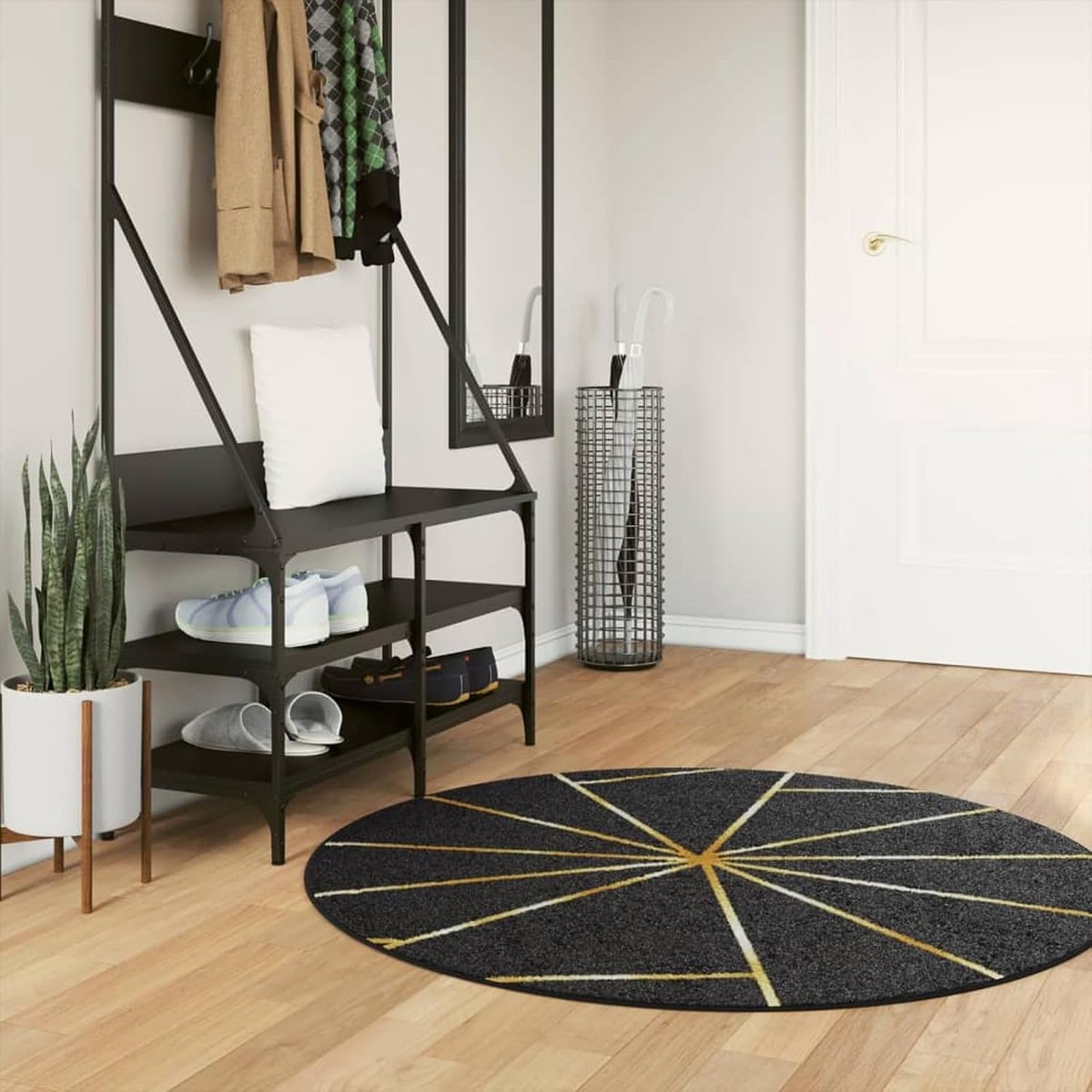 Wasbaar, zwart-goud, diameter 120 cm, antislip, polyester fluweel met antibacterieel, geluidsabsorberende pvc-achterkant, voor woonkamer, slaapkamer en kantoor