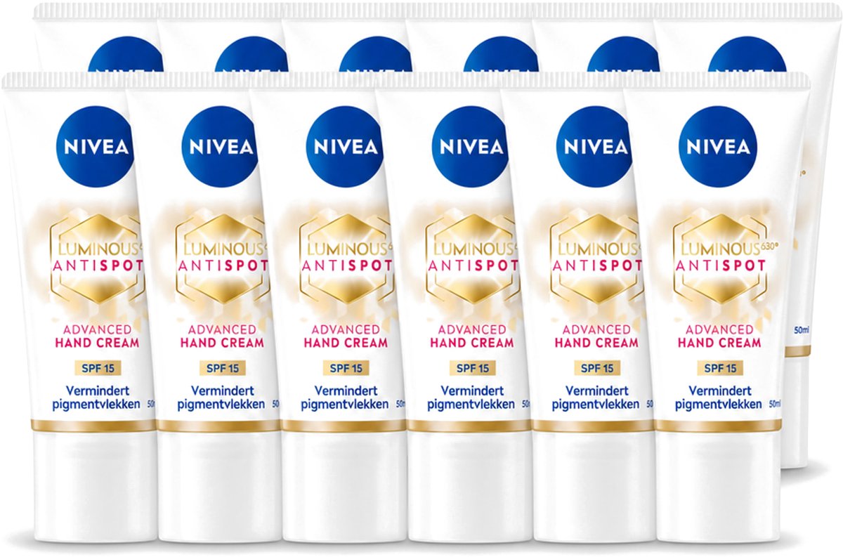 12 x NIVEA - Handcrème - Luminous630 Tegen Vlekken - SPF 15 - Tegen pigmentvlekken - Voor jonger ogende handen - 50 ml - Voordeelverpakking - 12 stuks