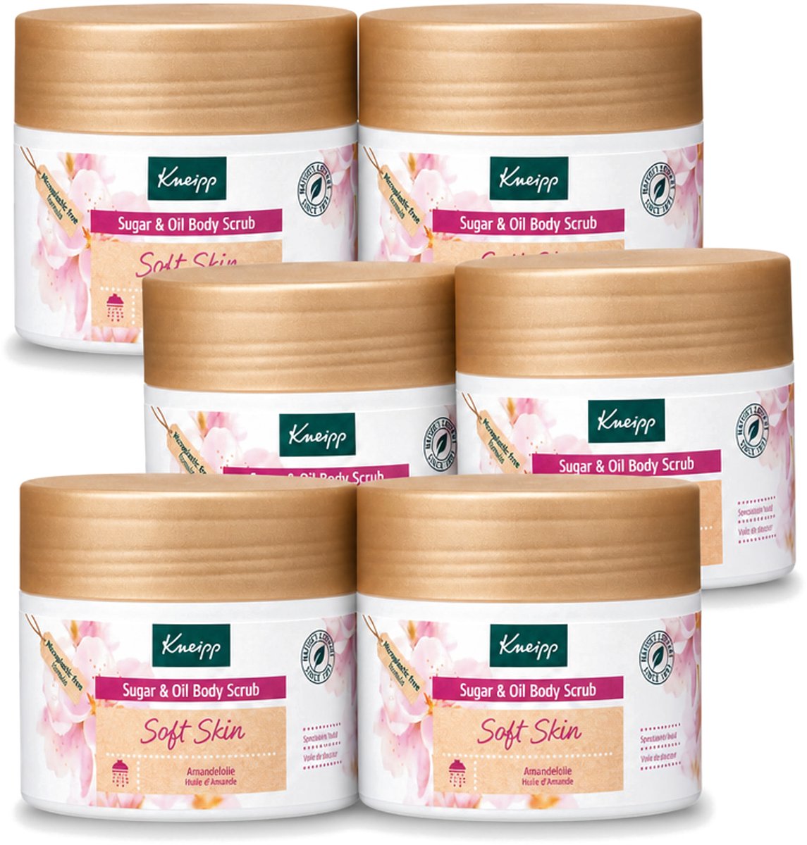 6 x Kneipp - Body scrub - Sugar & Oil - Soft Skin - Voor droge en gevoelige huid - 220 g - Voordeelverpakking - 6 stuks