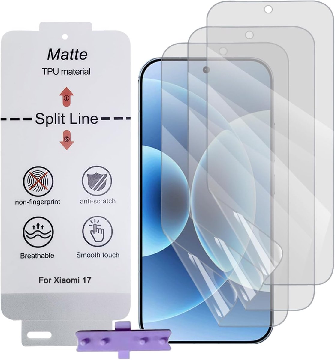 Schermprotector Matte voor Xiaomi 17, 3-pack Antireflecterende TPU Hydrogelfolie voor Telefoon, Matte Screenprotector, Anti-vingerafdruk (Geen gehard glas)