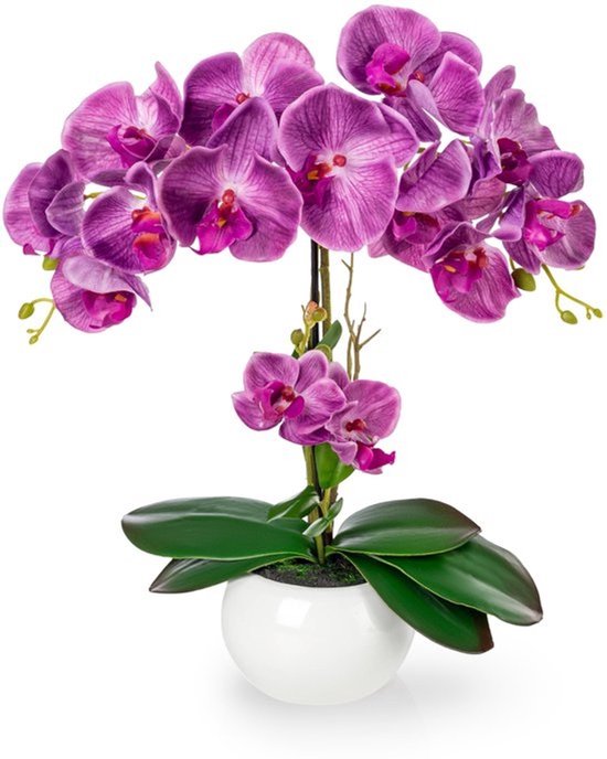 Kunstorchideeën in hoogglans keramische pot – Realistische kunstbloemen voor interieurdecoratie