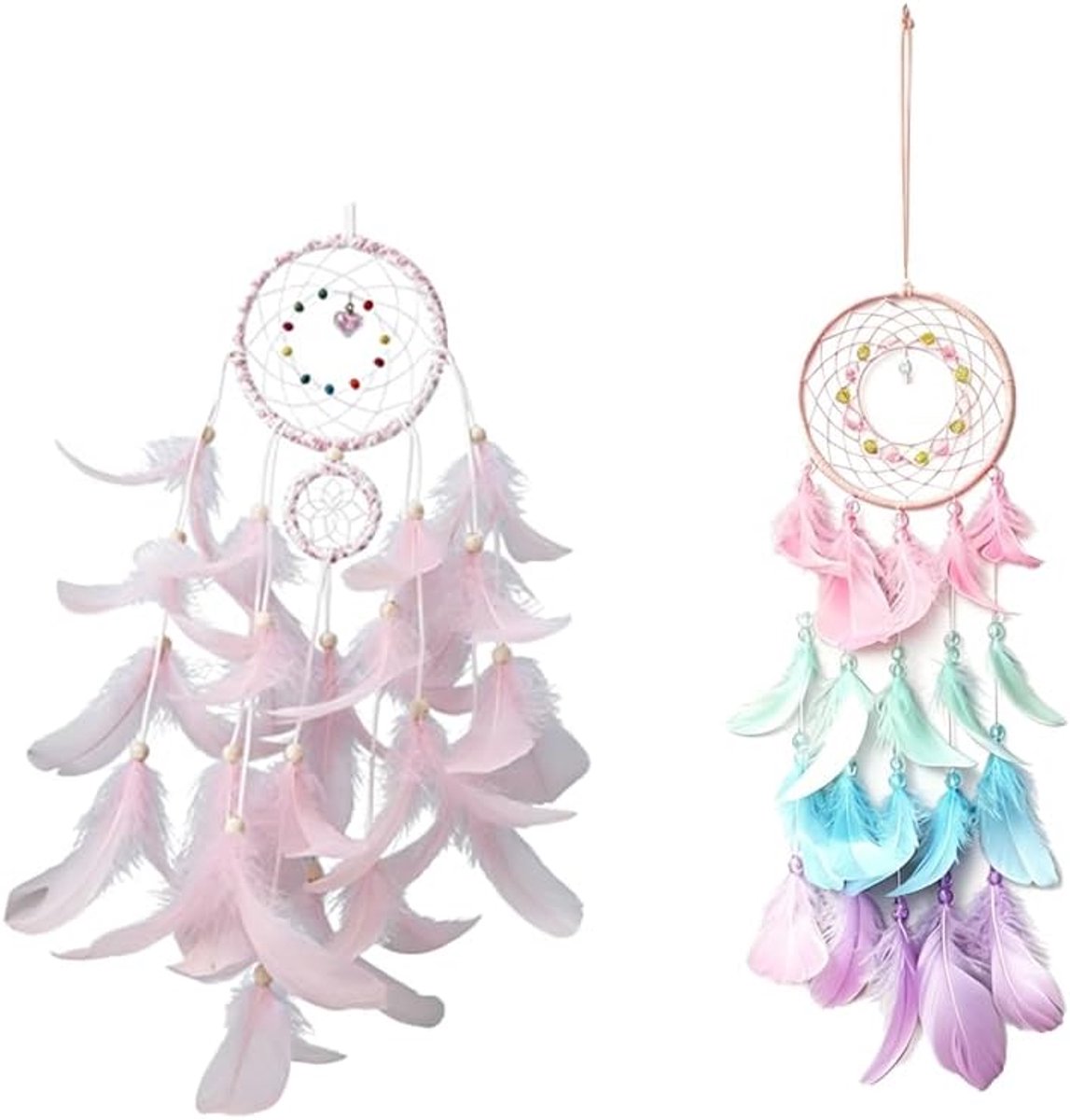 2 stuks dromenvanger, groot, handgemaakt, boho, doe-het-zelf set voor kinderkamer, wanddecoratie, kamerdecoratie, blauw, roze, 11 cm