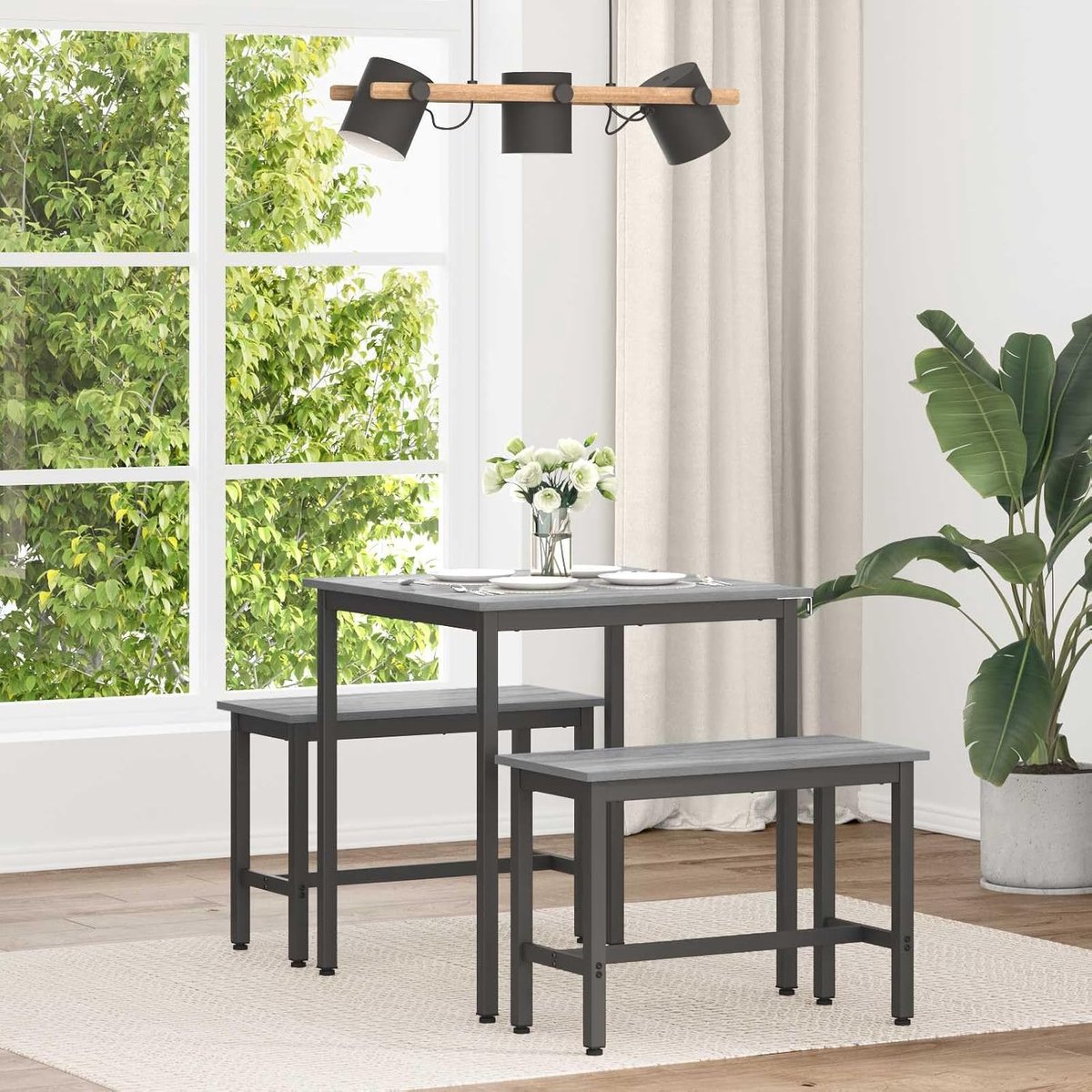 Eettafel met houten oppervlak en zwart metalen tafelframe, 1 stuk, minimalistisch design voor eetkamer en keuken