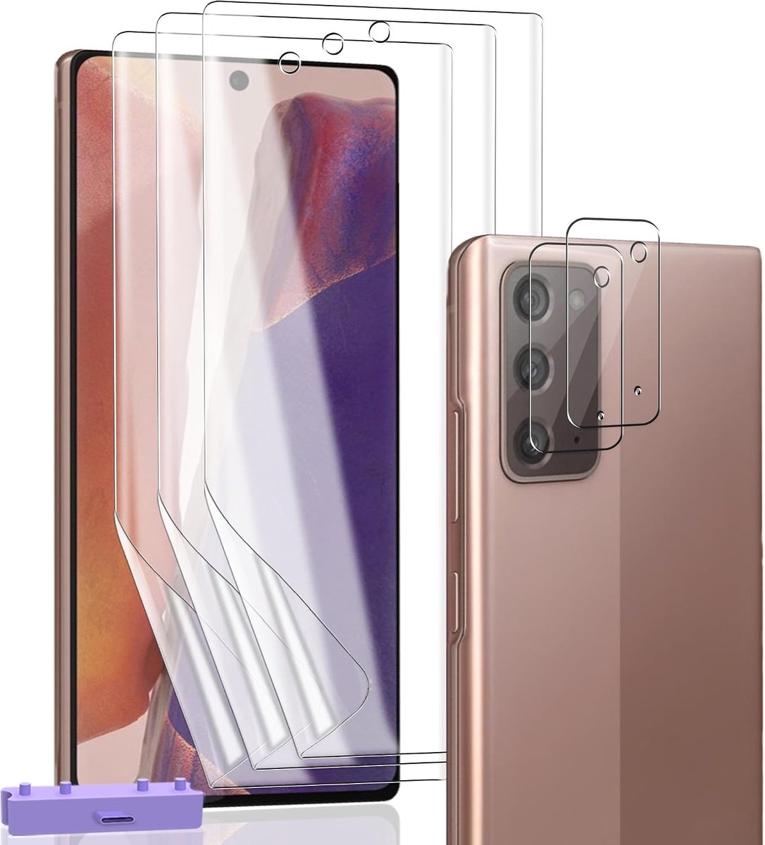 Screen Protector voor Samsung Galaxy Note 20, 3 Stuks TPU Displaybeschermfolie met 2 Stuks Camerabescherming van Gehard Glas, HD Anti-kras Folie, Krasbestendig Bescherming