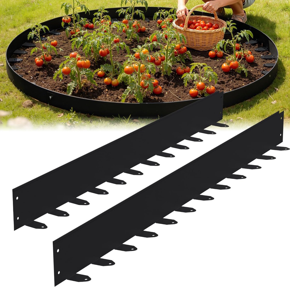 Gazonrand, metaal, zwart, 100 cm x 5 cm, 5 stuks, weerbestendige borderrand, eenvoudige installatie met grondanker, maaikant voor bloembedden, tuinpaden, tuin