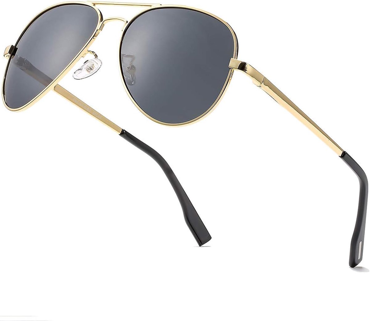 Zonnebril voor heren, pilotenbril voor dames, gepolariseerd, piloten, retro, pilotenbril met UV400-bescherming, Goud/grijze lens