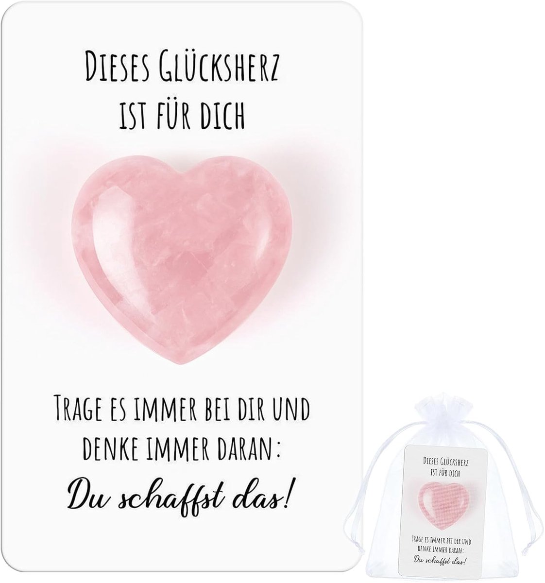 Gelukshart - Kristallen Knuffelhart Met Motiverende Kaart | Een Bemoedigend Cadeau Voor Vrienden, Familie Of Collega's en Speciale Gelegenheden(Roze - Je kunt het)