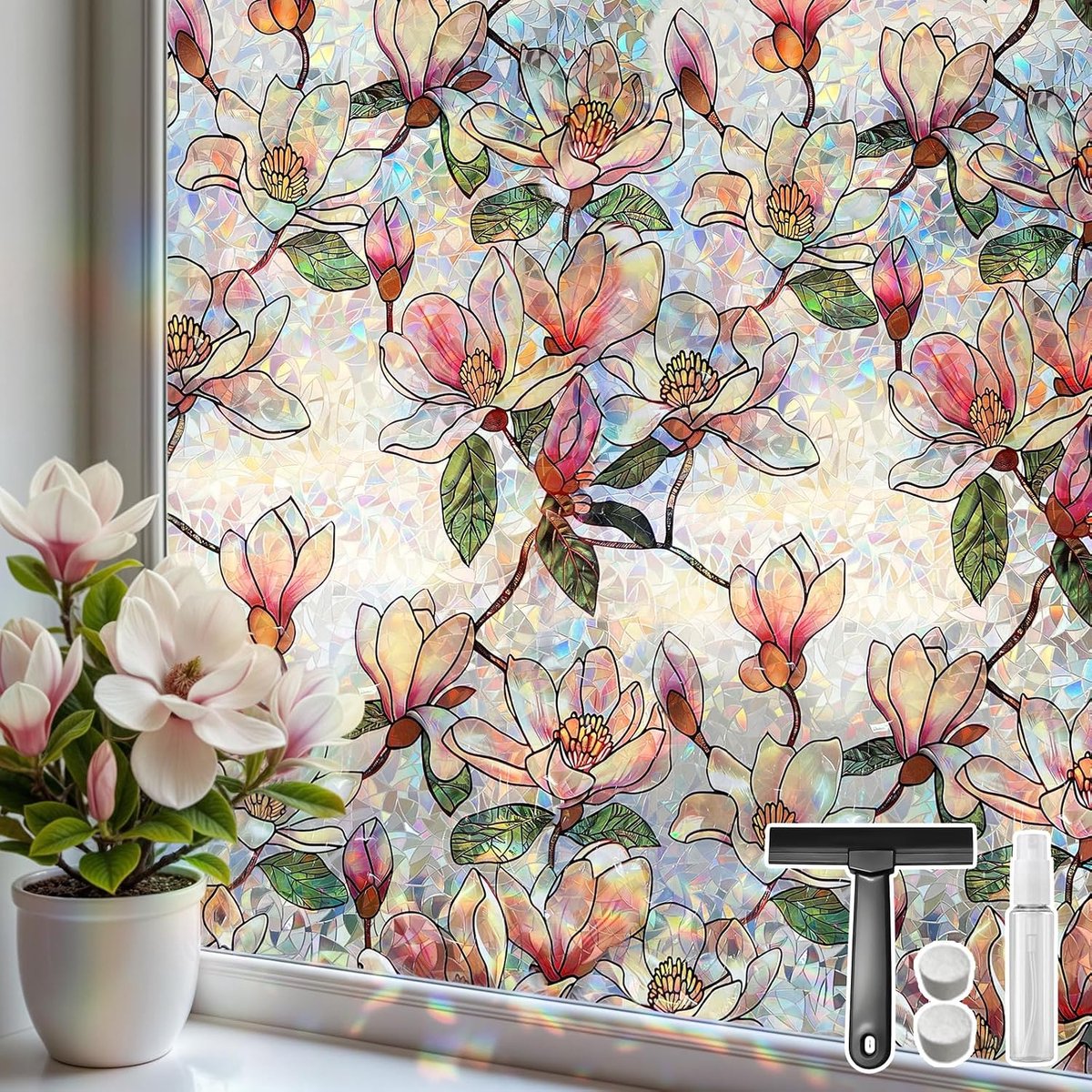 Raamfolie, ondoorzichtig, roze, magnolia, privacyfolie, raam, gekleurd glas, anti-uv, statisch hechtend, melkglasfolie, raam, 44 x 100 cm