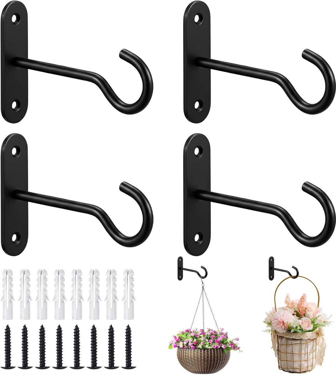 4 stuks ophanghaken voor bloempotten, 10 cm, met 8 schroeven en 8