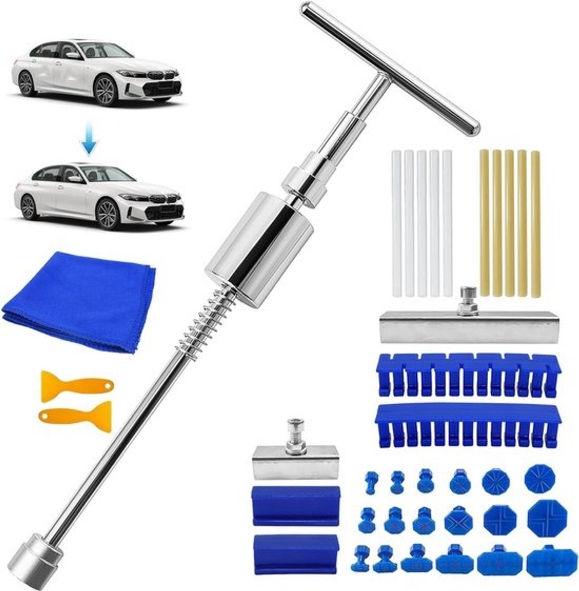 SnelShoppen - 34-Delige Auto Deukherstelset - Professionele Deuk Verwijder Tool Kit - Ergonomisch Ontwerp - Snelle Reparatie - Geen Verf Nodig - Voor