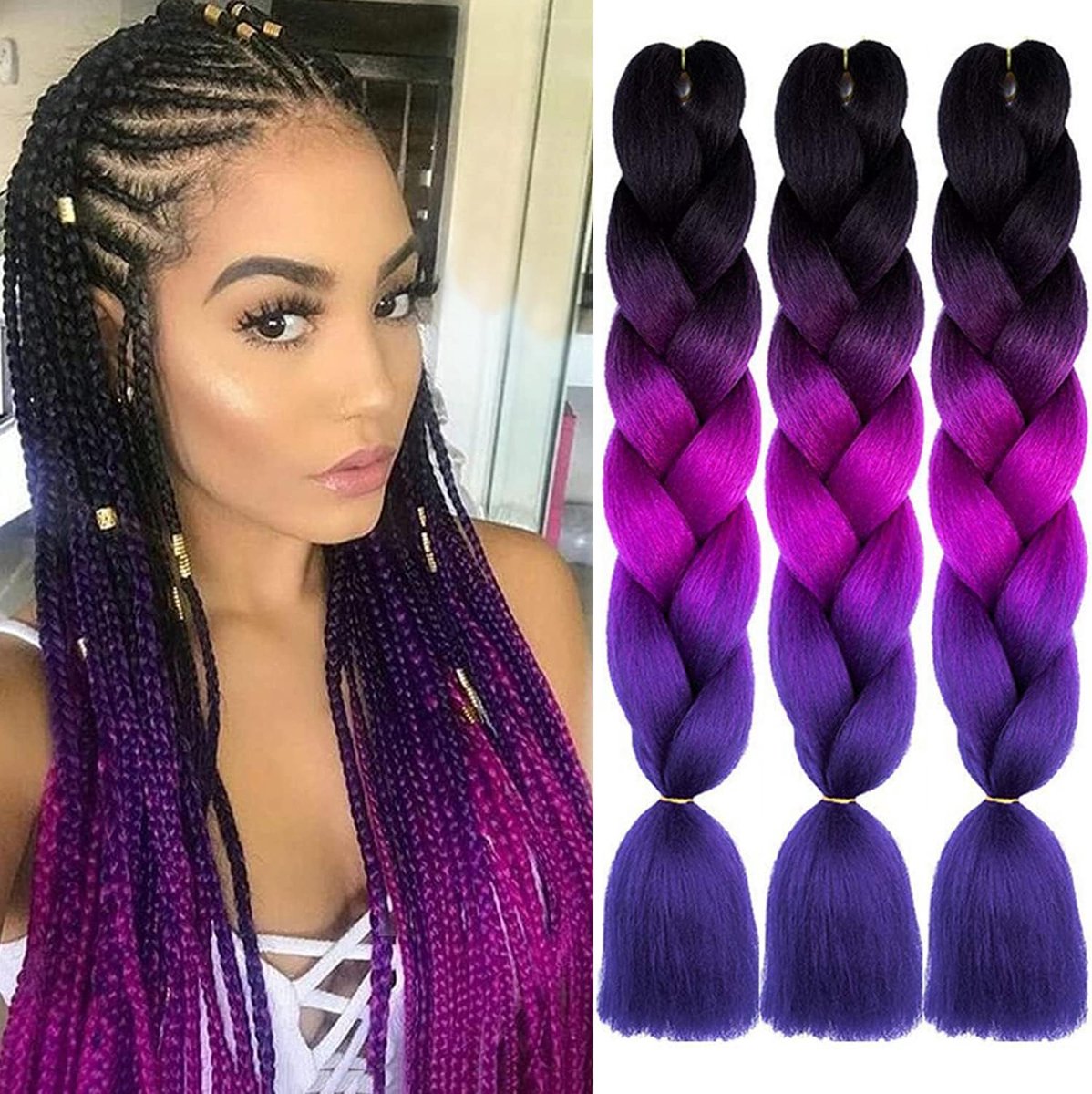 3 stuks jumbo vlecht synthetisch haar 24 inch 100 g kanekalon vlechten hair extensions gehaakte twist vlechten haar (ombre paars)