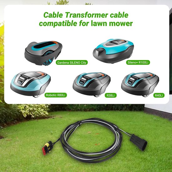 3M oplaadkabel voor transformator, stroomvoorziening en laadstation, compatibel met Husqvarna Automower 320 330x 2013-2015, 105 305 310 315X 405X 415X 420 430X 2015+, voor Gardena 2016+ gazon — afbeelding 2