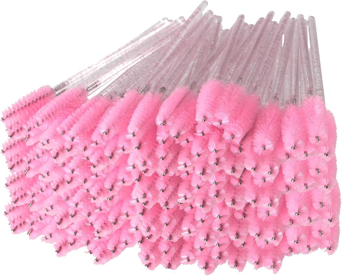 Set van 200 Wimperspools, Roze Kristal, Wimperborstels, Applicators voor Wimperextensions en Make-up
