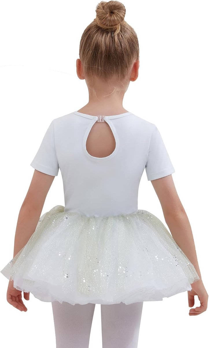 Balletjurk voor meisjes, dans- en gymnastiekpak van katoen met paillettenrok, balletshirt