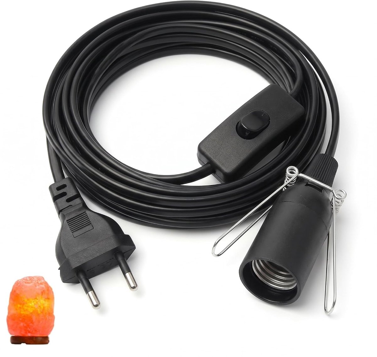 Kabel met schakelaar voor zoutlamp E14, lampfitting E14 met kabel, tafellamp, steenlamp, veiligheidsisolatie, standaard DE/EU-stekker, aan/uit-schakelaar voor decoratieve led- of halogeenlampen