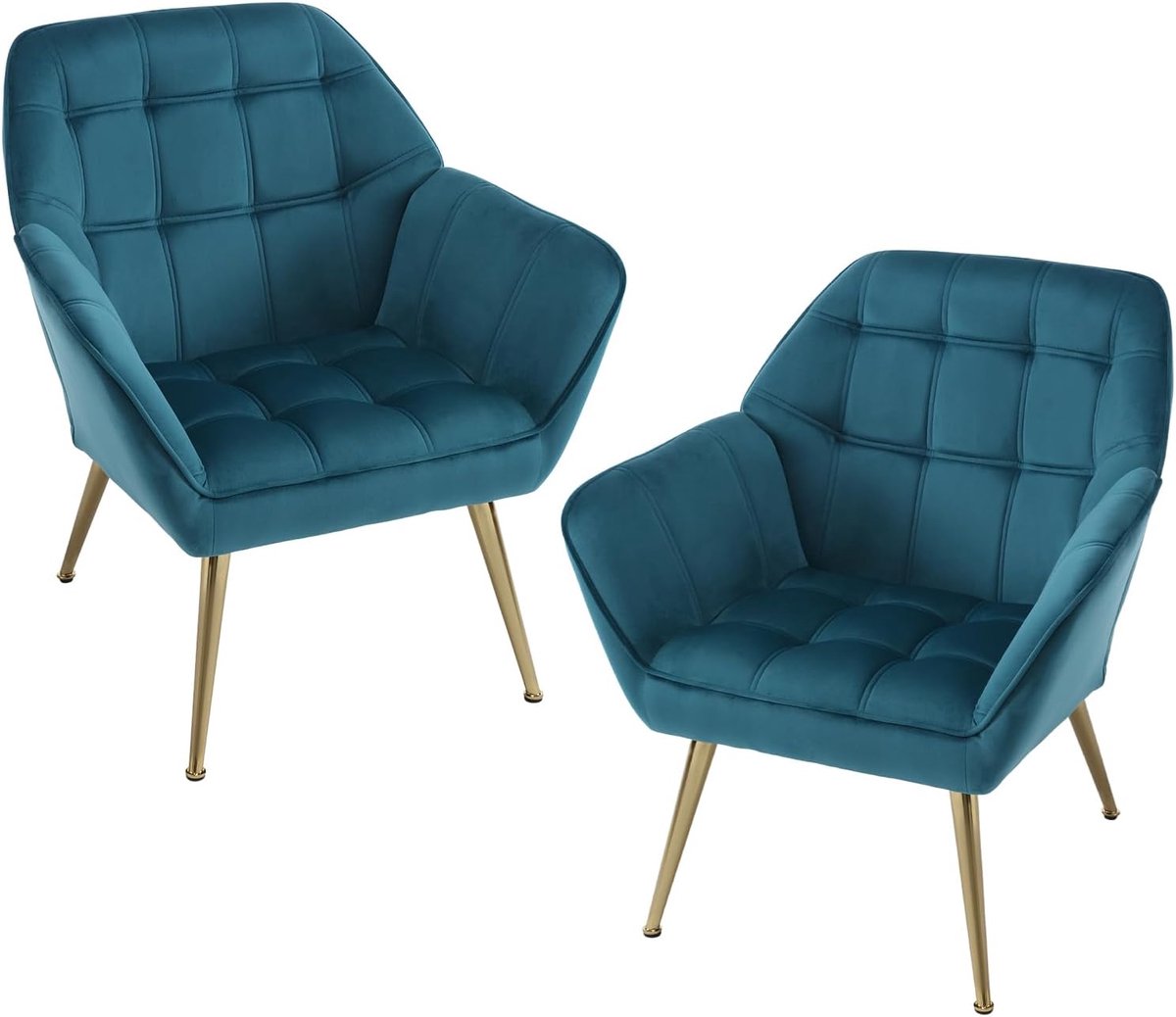 Kuipstoelen, fluwelen enkele bank, accentstoel voor woonkamer, moderne fauteuil, cocktailstoel met metalen poten (blauw-2)