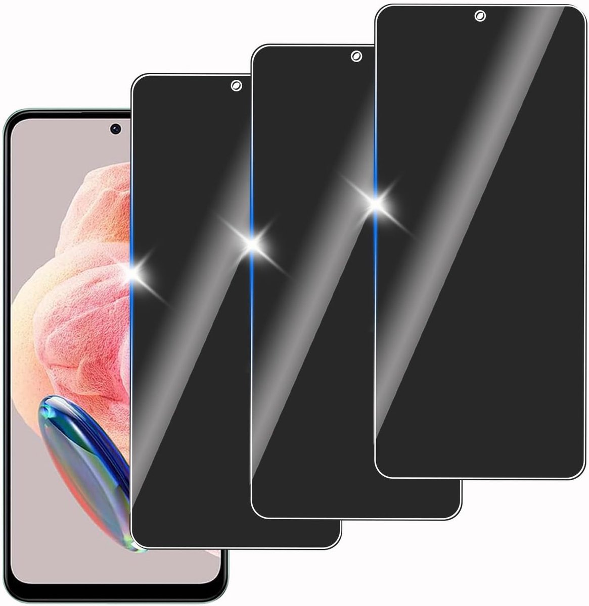 3 stuks anti-spion gehard glas voor Xiaomi Redmi Note 12 4G/5G, beschermglas voor scherm, bubbelvrij, hardheid 9H, eenvoudig te installeren, krasbestendig