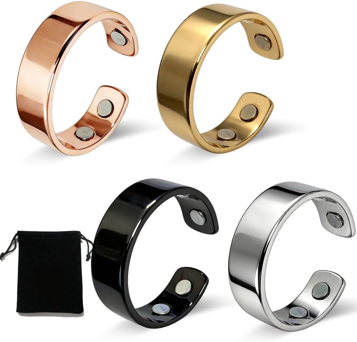 Ringen,Open Vingerring,Verstelbare Magnetische Slanke Ringen, Opbergtas