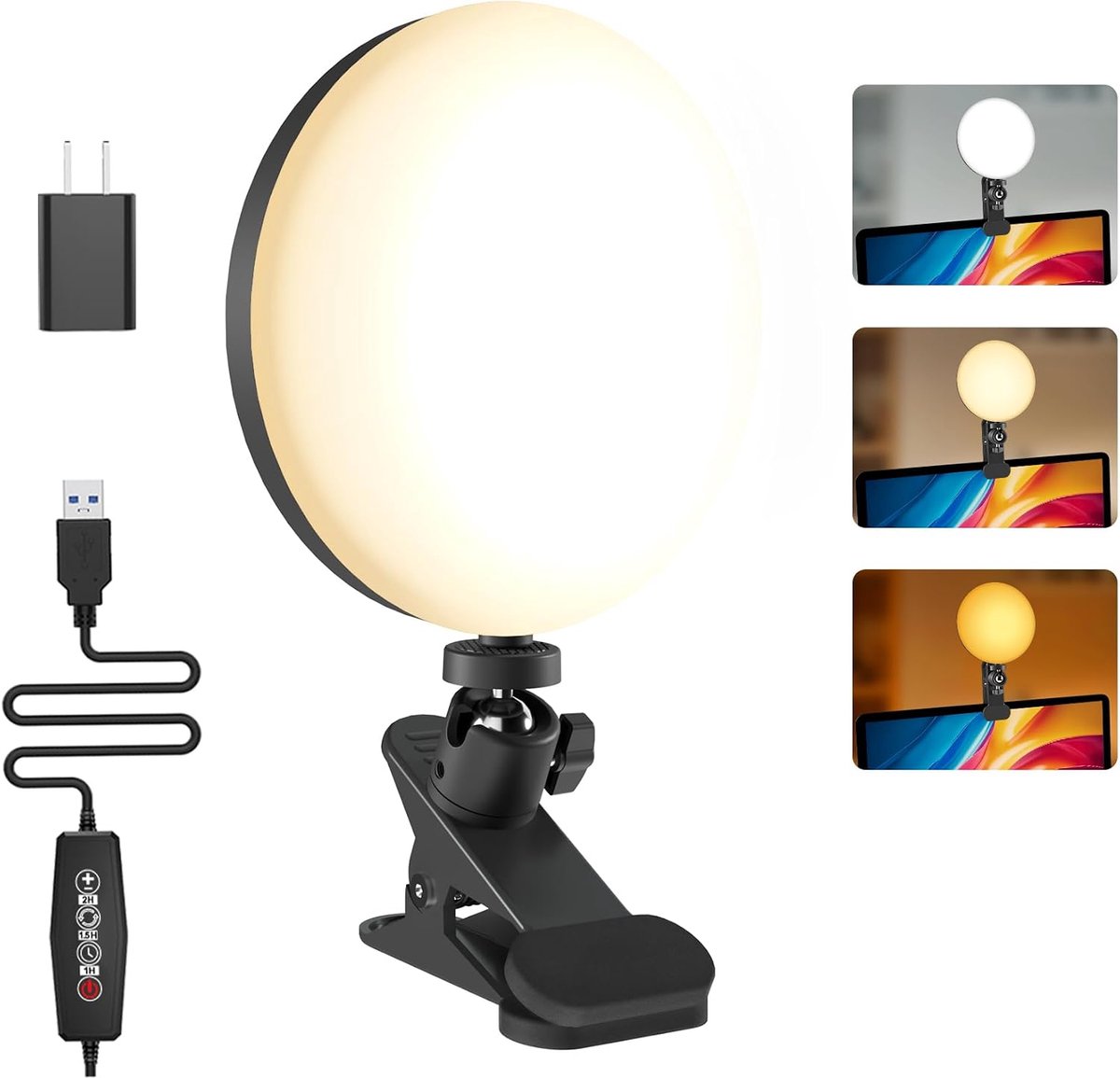 Verlichting voor Video-opname, Video Light Clip op Desktop Monitor, 3 Dimbare Kleuren & 5 Helderheidsniveaus Webcam Light voor Meet Lighting/Remote Working