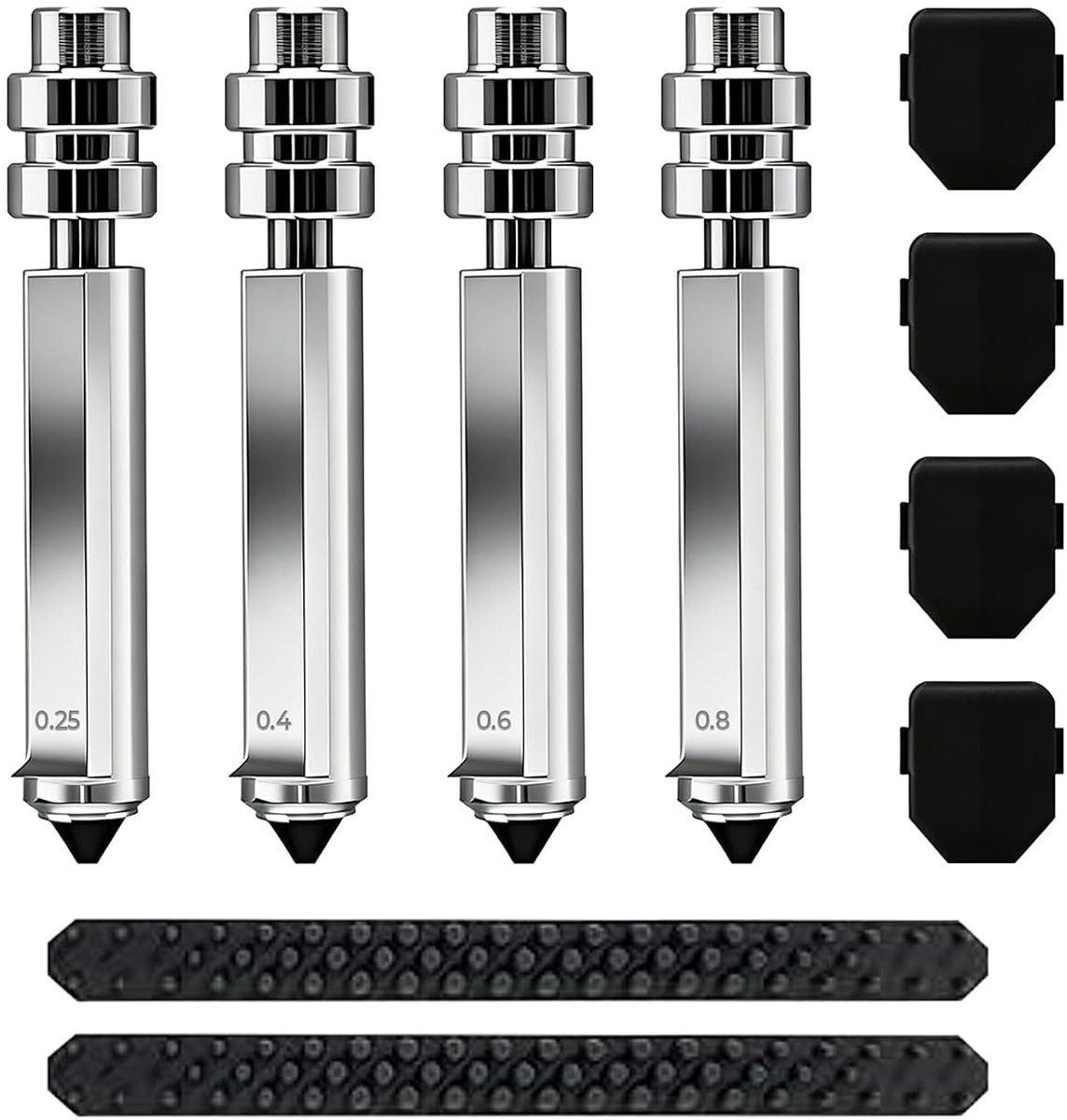 4 stuks hete mondstukken voor Anycubic Kobra X, 0,25 mm, 0,4 mm, 0,6 mm, 0,8 mm stalen mondstukken voor Anycubic Kobra X, mondstuk met hoge doorstroming, accessoires met extra