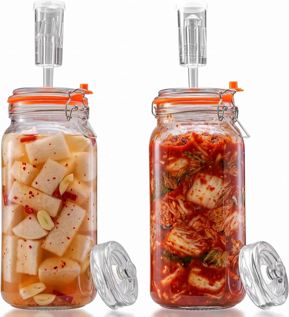 2 stuks fermentatieglas, fermentatieglas met fermentatiepotjes en gewicht, kimchi, container voor zuurkool, kimchi, augurken, met, cider en meer (1,8 l)