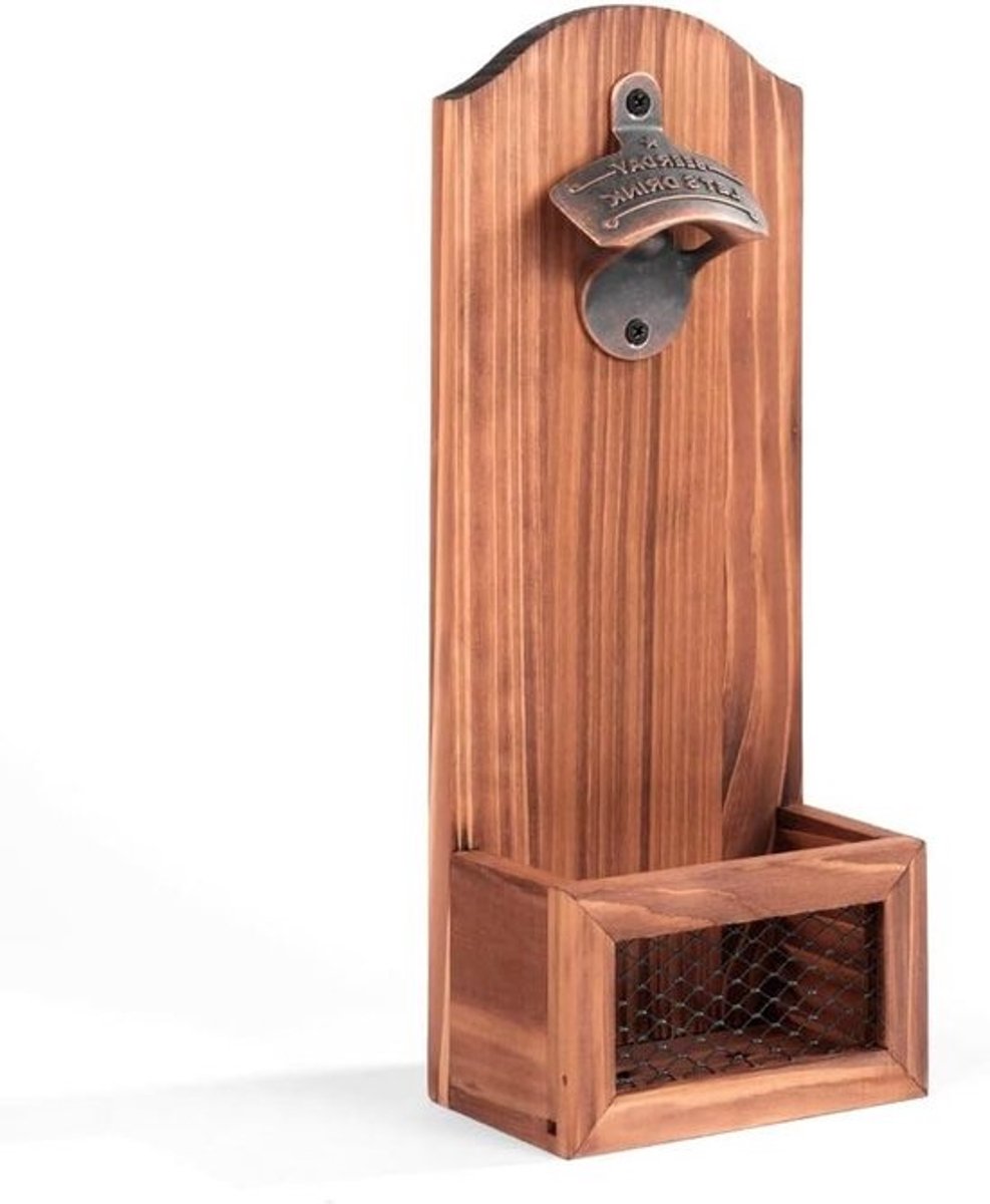 Flesopener met Cap Collector Catcher - Vintage houten wandgemonteerde flesopener voor bierliefhebbers