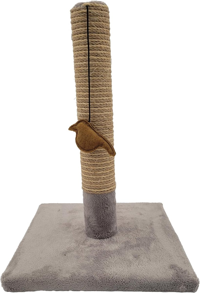 Krabpaal voor katten, 42 cm, krabpaal van sisal en duurzaam polyester, eenvoudige vorm met vogelspeelgoed, kattenkrabber in modern design, kleur lichtgrijs, 30 x 30 cm